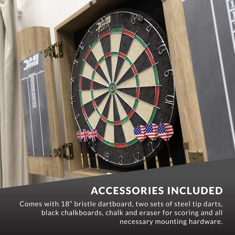 DMI Sports Dublin Dartboard Cabinet Set - Bristle Board With Chalk Scoreboard
